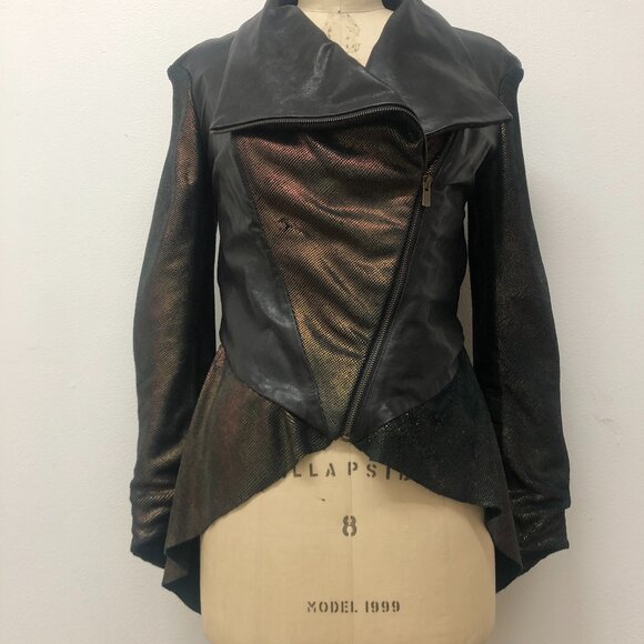 Asymmetric metallic Leather Jacket